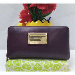 Marc By Marc Jacobs Maroon Leather Zip Around Credit Card Long Wallet